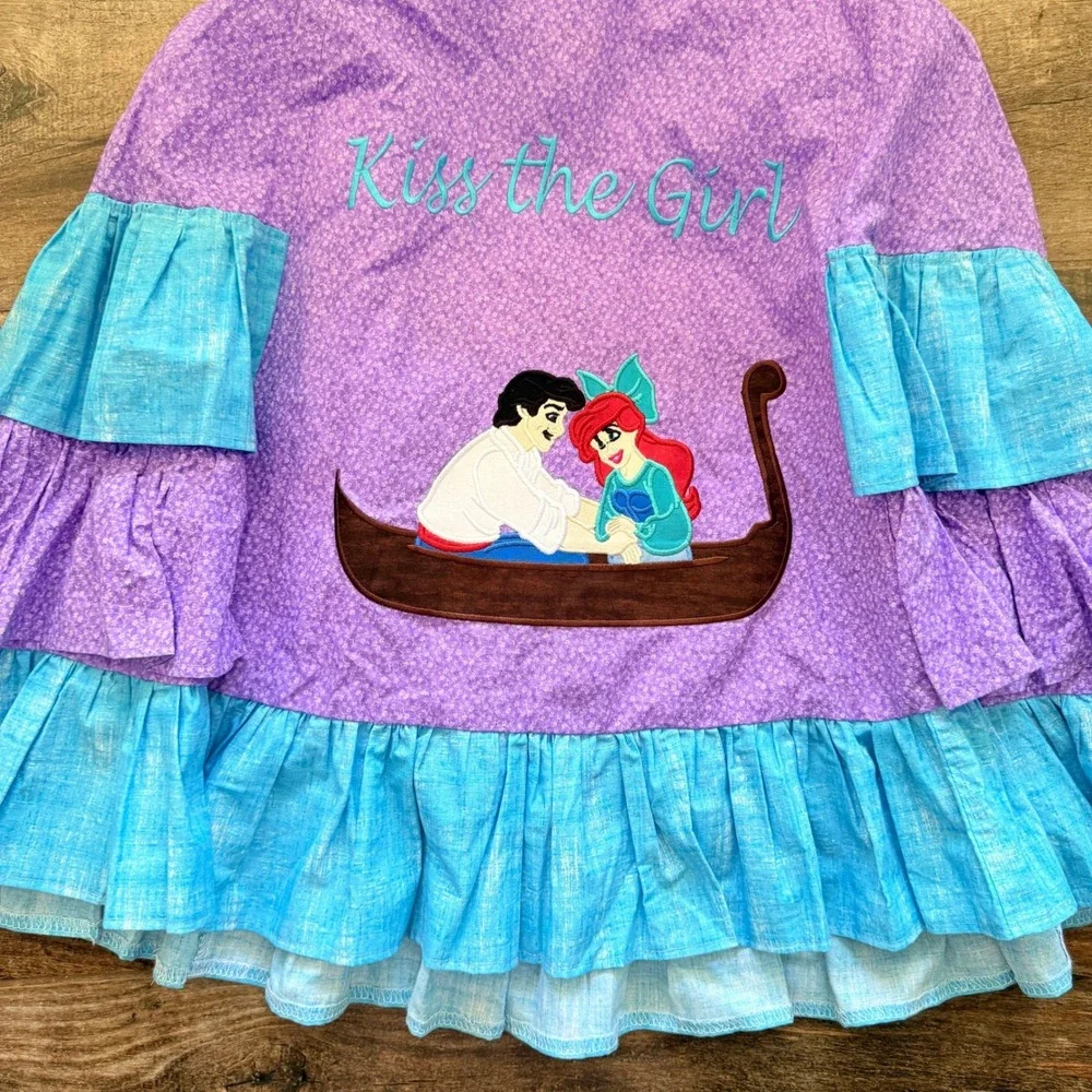 Custom Little Mermaid Kiss the Girl Tiered Ruffle Dress,Purple Turquoise,8
